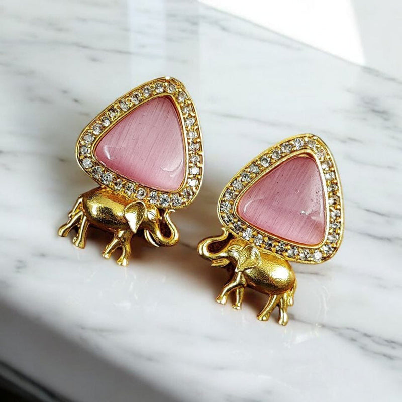 Maharani Jewels Gold Plated Austrian Stone Elephant Shape Dangler Earrings