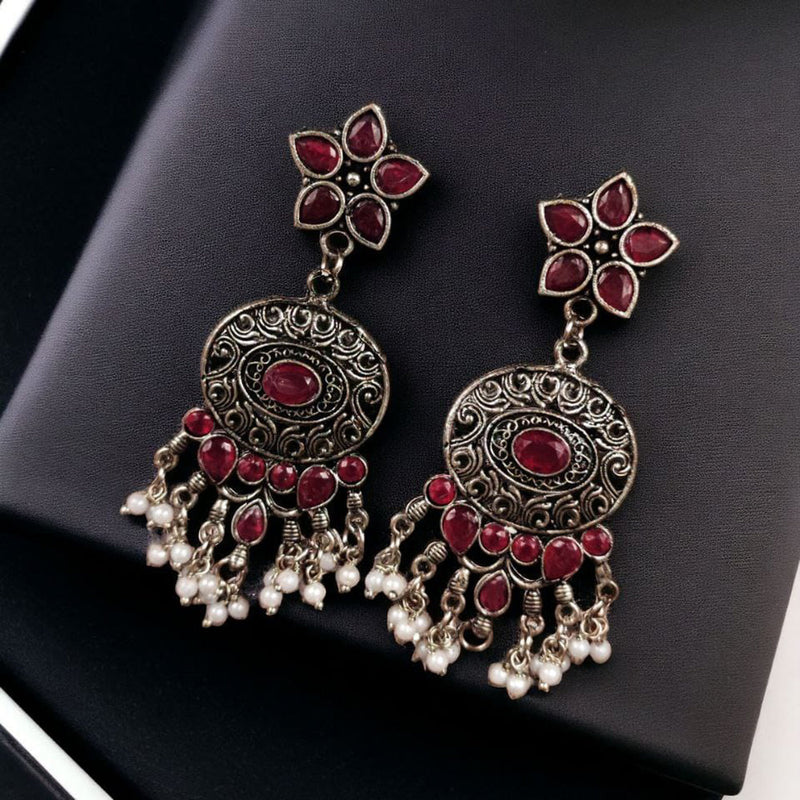 Maharani Jewels Oxidised Plated Pota Stone Dangler Earrings