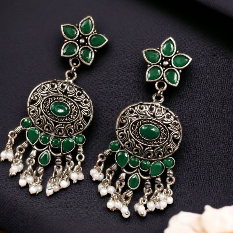 Maharani Jewels Oxidised Plated Pota Stone Dangler Earrings