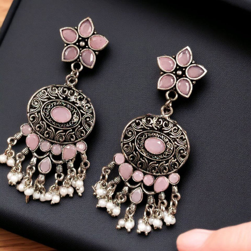 Maharani Jewels Oxidised Plated Pota Stone Dangler Earrings