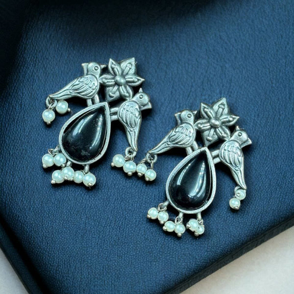 Maharani Jewels Oxidised Plated Pota Stone Dangler Earrings