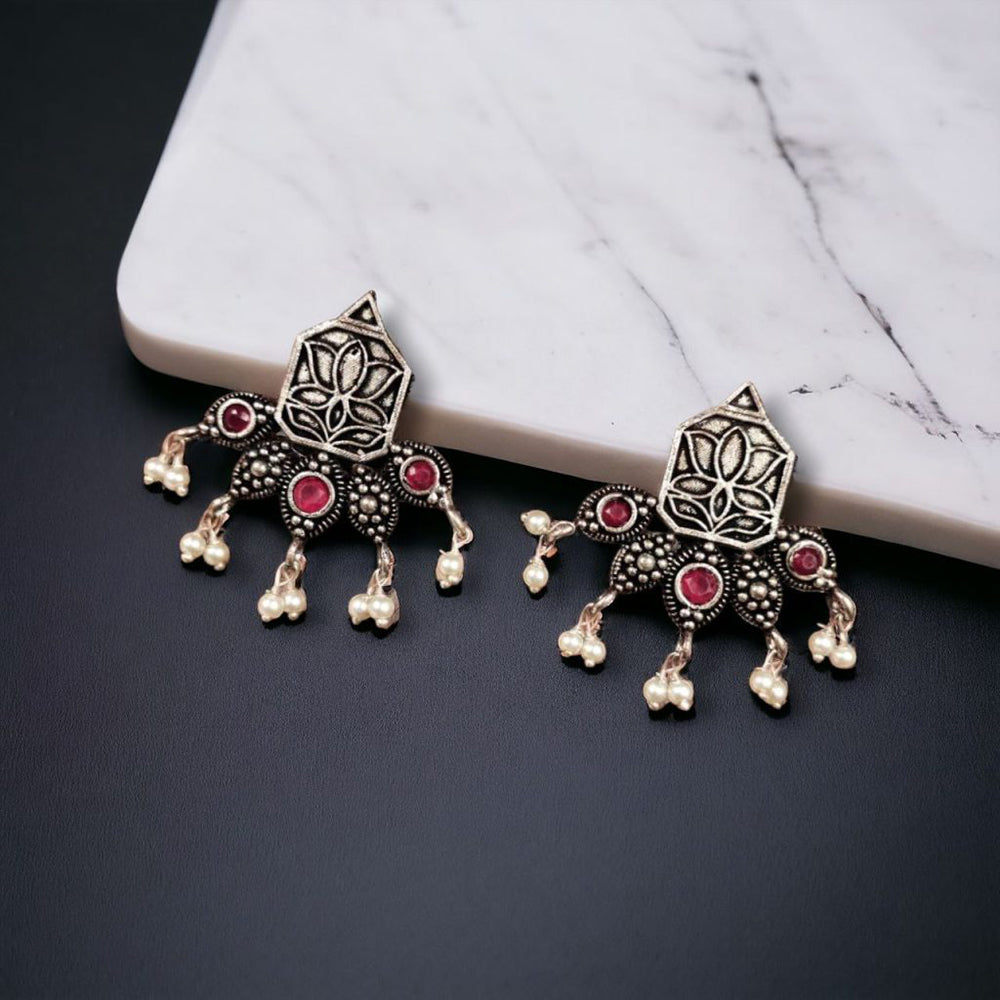 Maharani Jewels Oxidised Plated Pota Stone Dangler Earrings