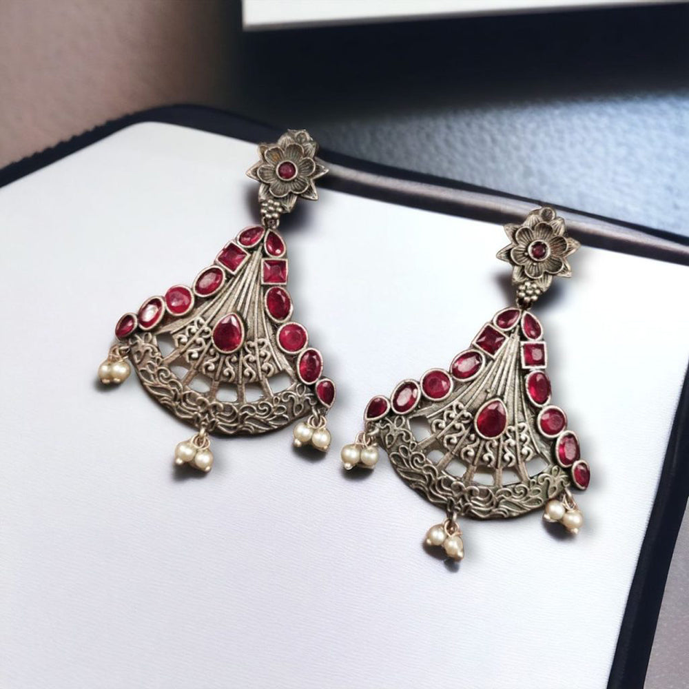 Maharani Jewels Oxidised Plated Pota Stone Dangler Earrings