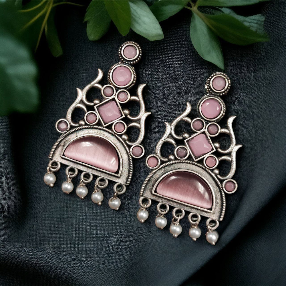 Maharani Jewels Oxidised Plated Pota Stone Dangler Earrings