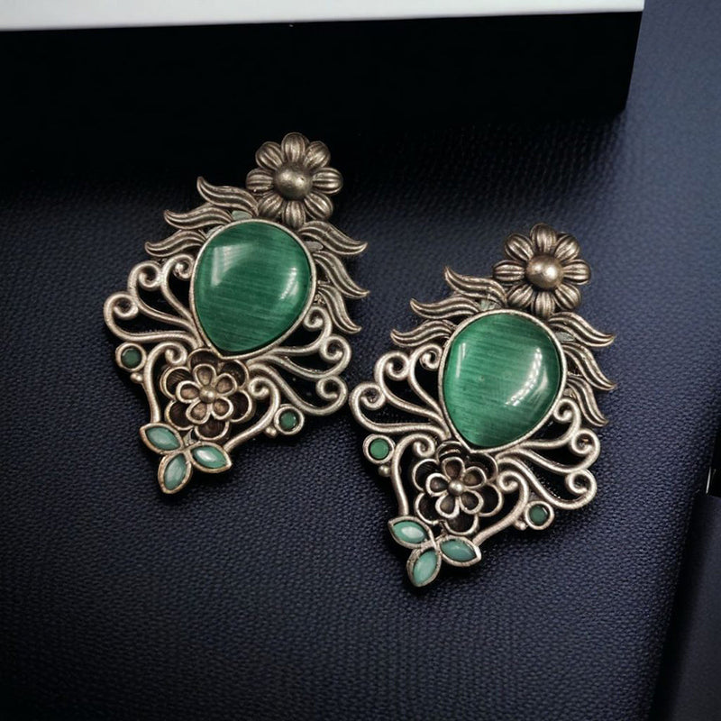 Maharani Jewels Oxidised Plated Pota Stone Dangler Earrings