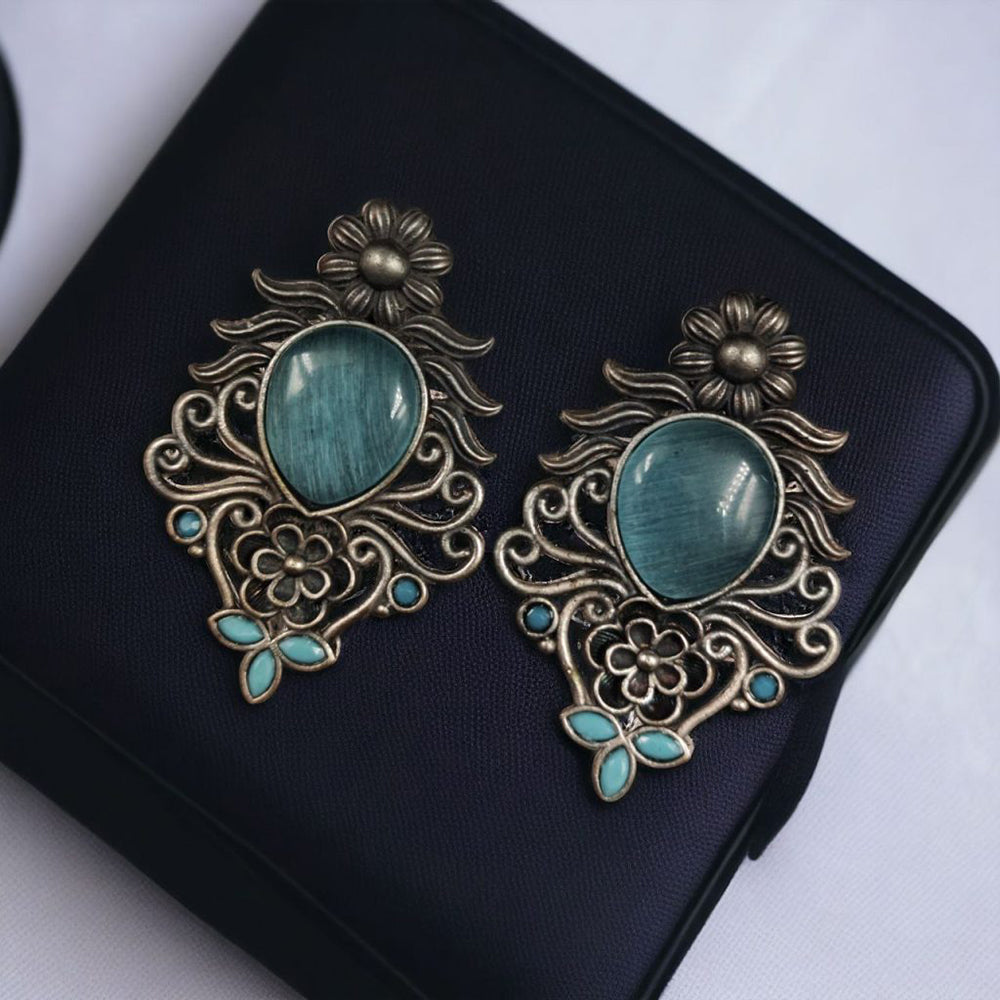 Maharani Jewels Oxidised Plated Pota Stone Dangler Earrings