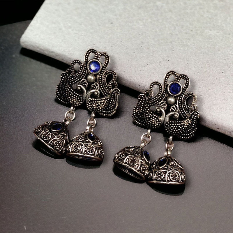 Maharani Jewels Oxidised Plated Pota Stone Jhumki Earrings