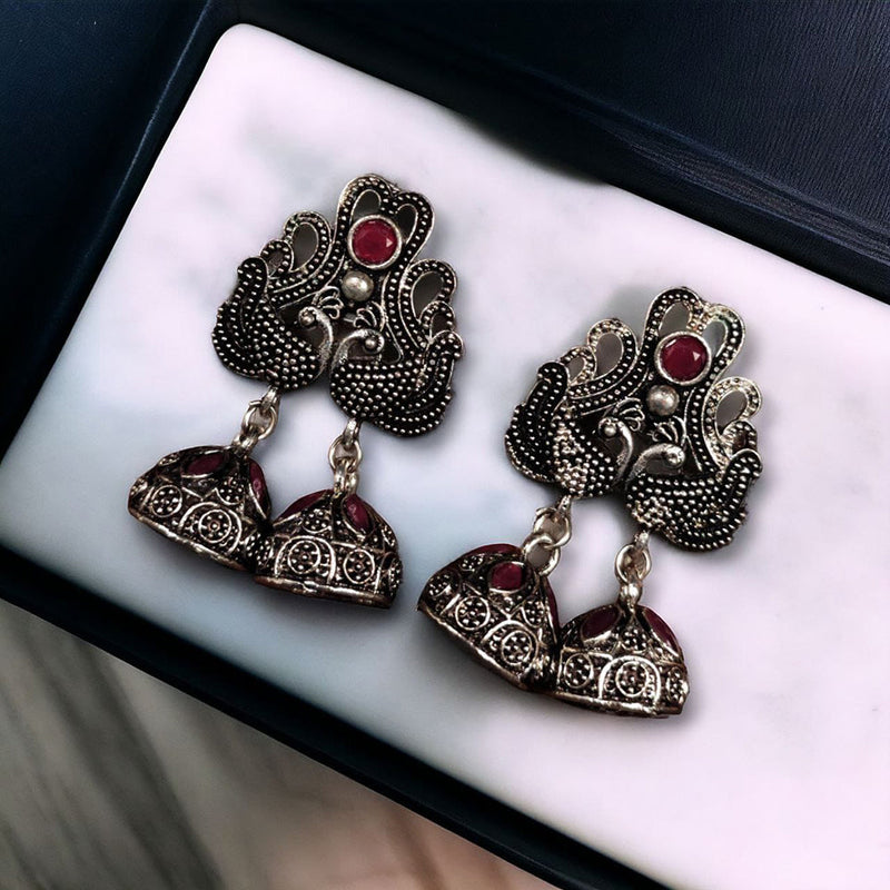 Maharani Jewels Oxidised Plated Pota Stone Jhumki Earrings