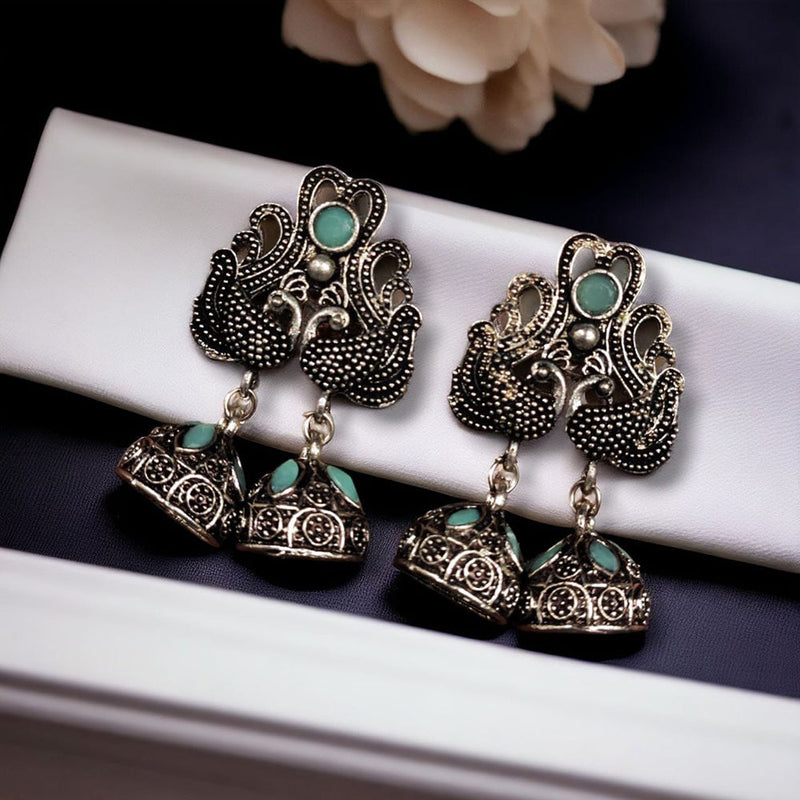 Maharani Jewels Oxidised Plated Pota Stone Jhumki Earrings