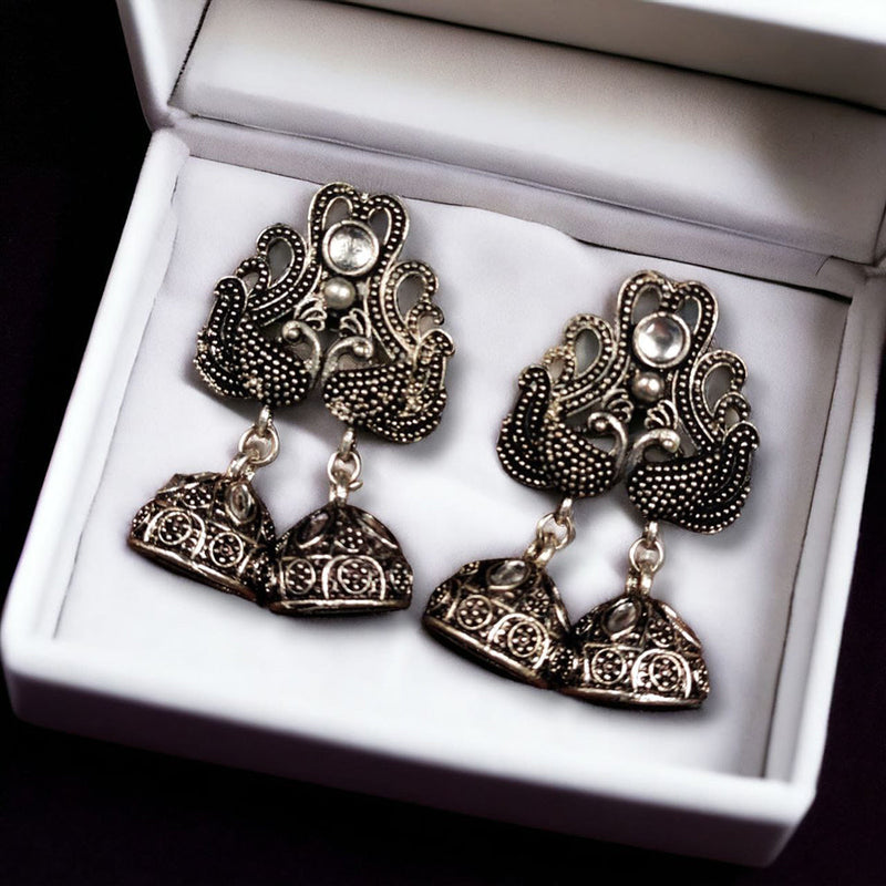 Maharani Jewels Oxidised Plated Pota Stone Jhumki Earrings