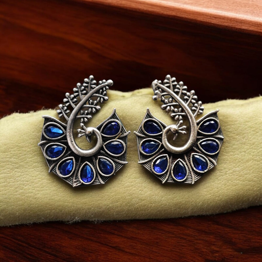 Maharani Jewels Oxidised Plated Pota Stone Studs Earrings