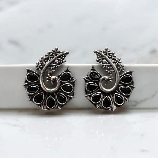 Maharani Jewels Oxidised Plated Pota Stone Studs Earrings