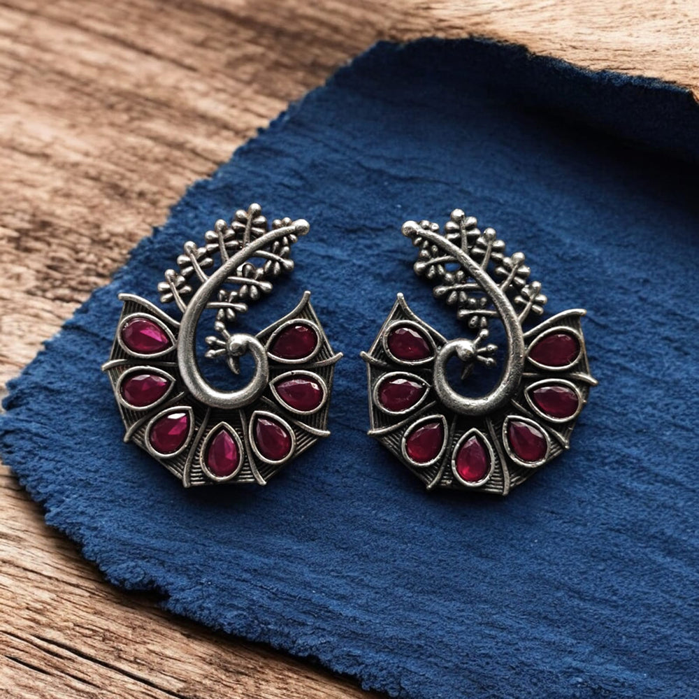 Maharani Jewels Oxidised Plated Pota Stone Studs Earrings