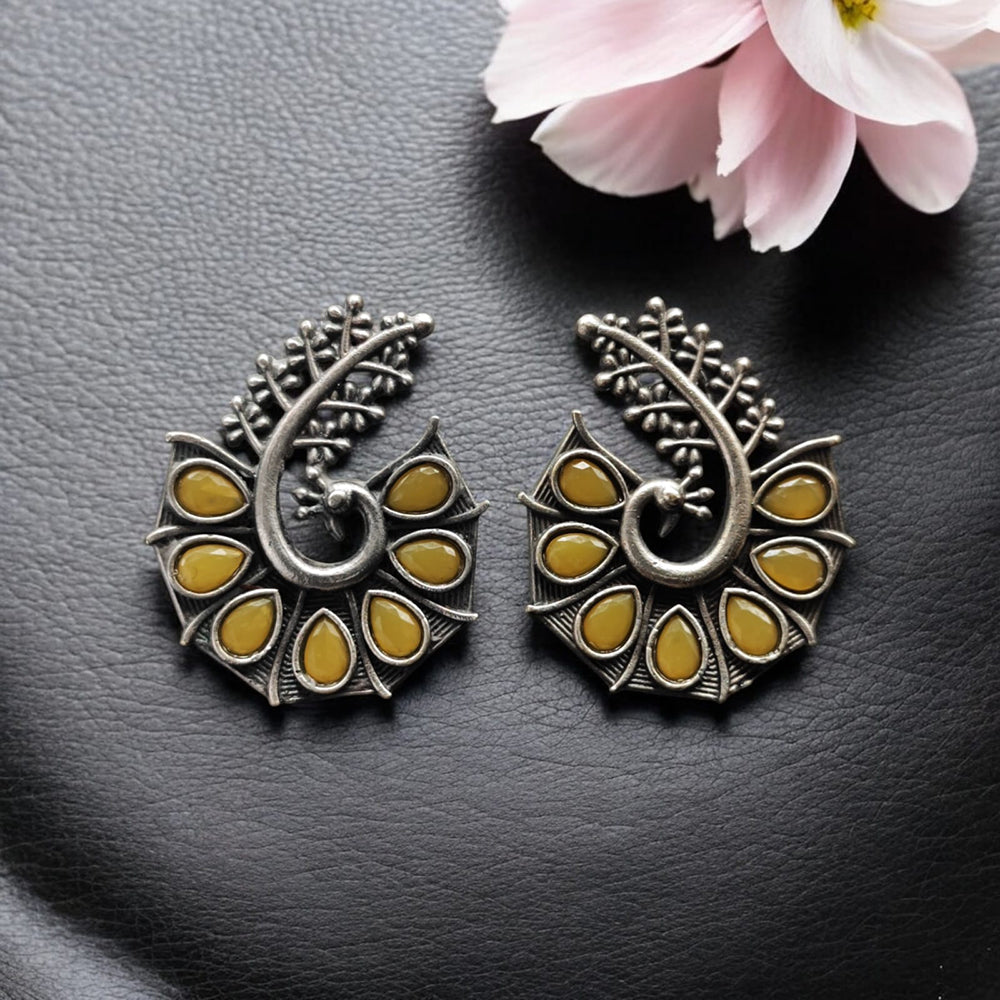 Maharani Jewels Oxidised Plated Pota Stone Studs Earrings