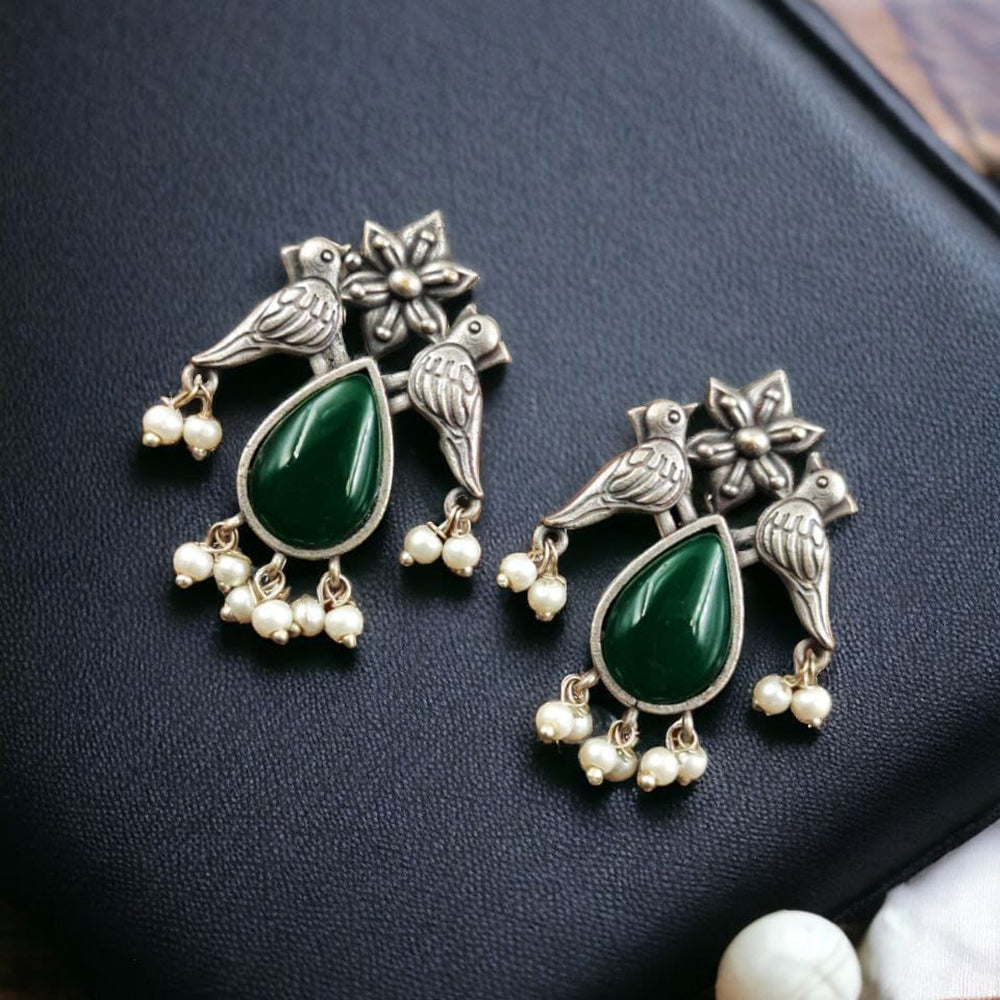 Maharani Jewels Oxidised Plated Pota Stone Dangler Earrings