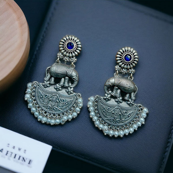 Maharani Jewels Oxidised Plated Pota Stone Dangler Earrings