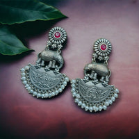 Maharani Jewels Oxidised Plated Pota Stone Dangler Earrings