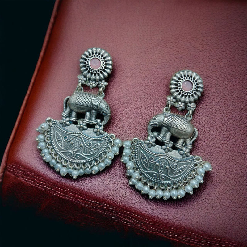 Maharani Jewels Oxidised Plated Pota Stone Dangler Earrings