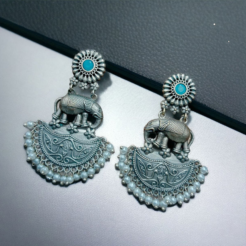 Maharani Jewels Oxidised Plated Pota Stone Dangler Earrings