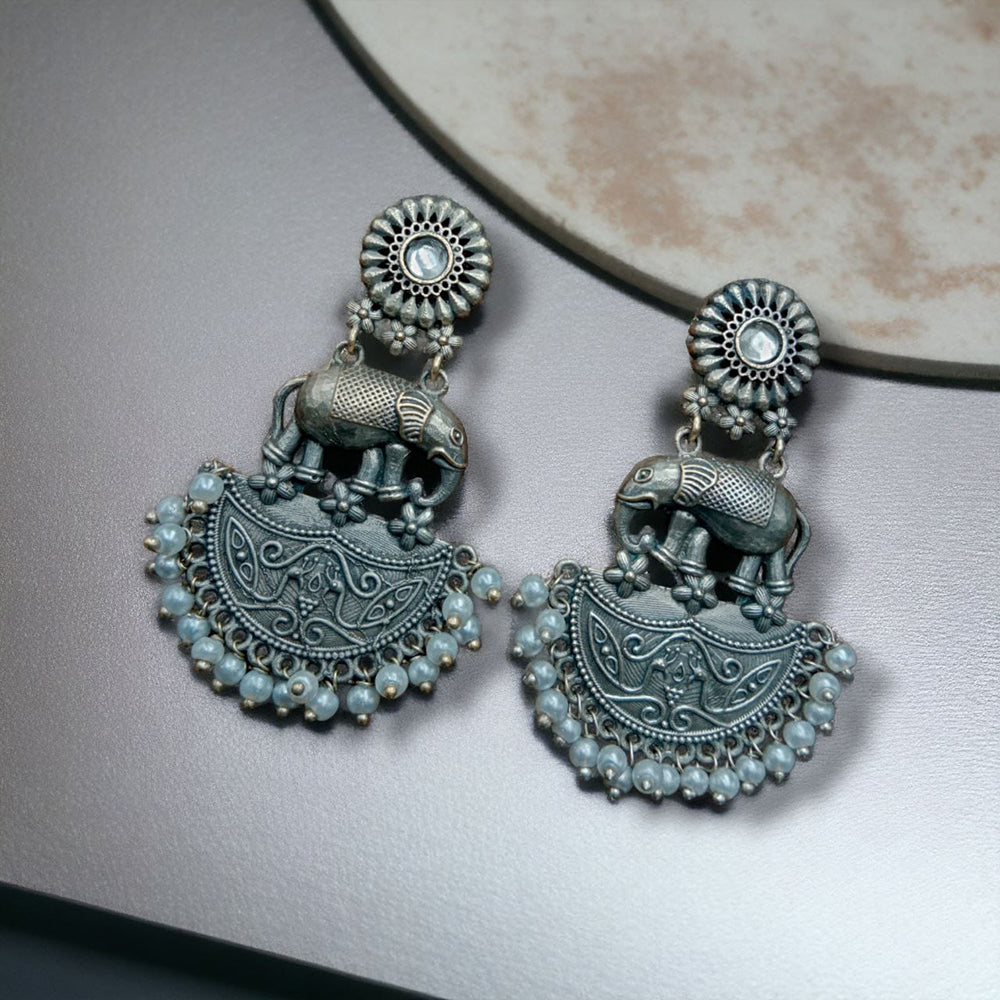 Maharani Jewels Oxidised Plated Pota Stone Dangler Earrings