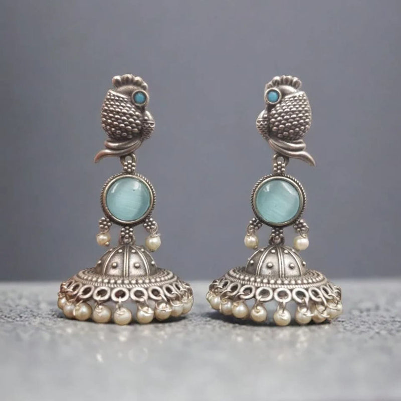 Maharani Jewels Oxidised Plated Pota Stone And Pearl Jhumki Earrings