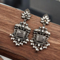 Maharani Jewels Oxidised Plated Pota Stone Dangler Earrings