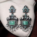 Maharani Jewels Oxidised Plated Pota Stone Dangler Earrings