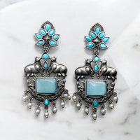 Maharani Jewels Oxidised Plated Pota Stone Dangler Earrings