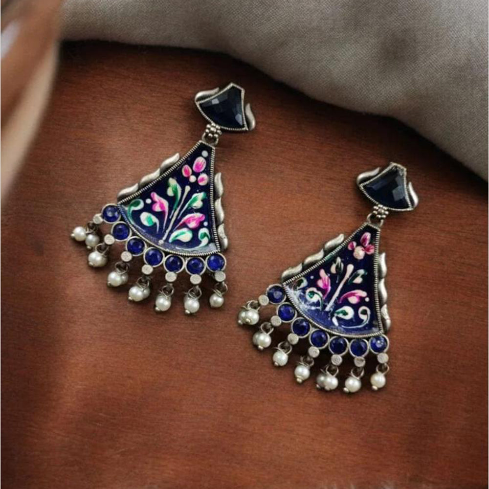 Maharani Jewels Oxidised Plated Pota Stone And Pearls Dangler Earrings