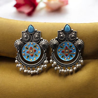 Maharani Jewels Oxidised Plated Pota Stone And Meenakari Dangler Earrings