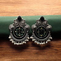 Maharani Jewels Oxidised Plated Pota Stone And Meenakari Dangler Earrings