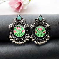 Maharani Jewels Oxidised Plated Pota Stone And Meenakari Dangler Earrings