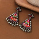 Maharani Jewels Oxidised Plated Pota Stone And Pearls Meenakari Dangler Earrings