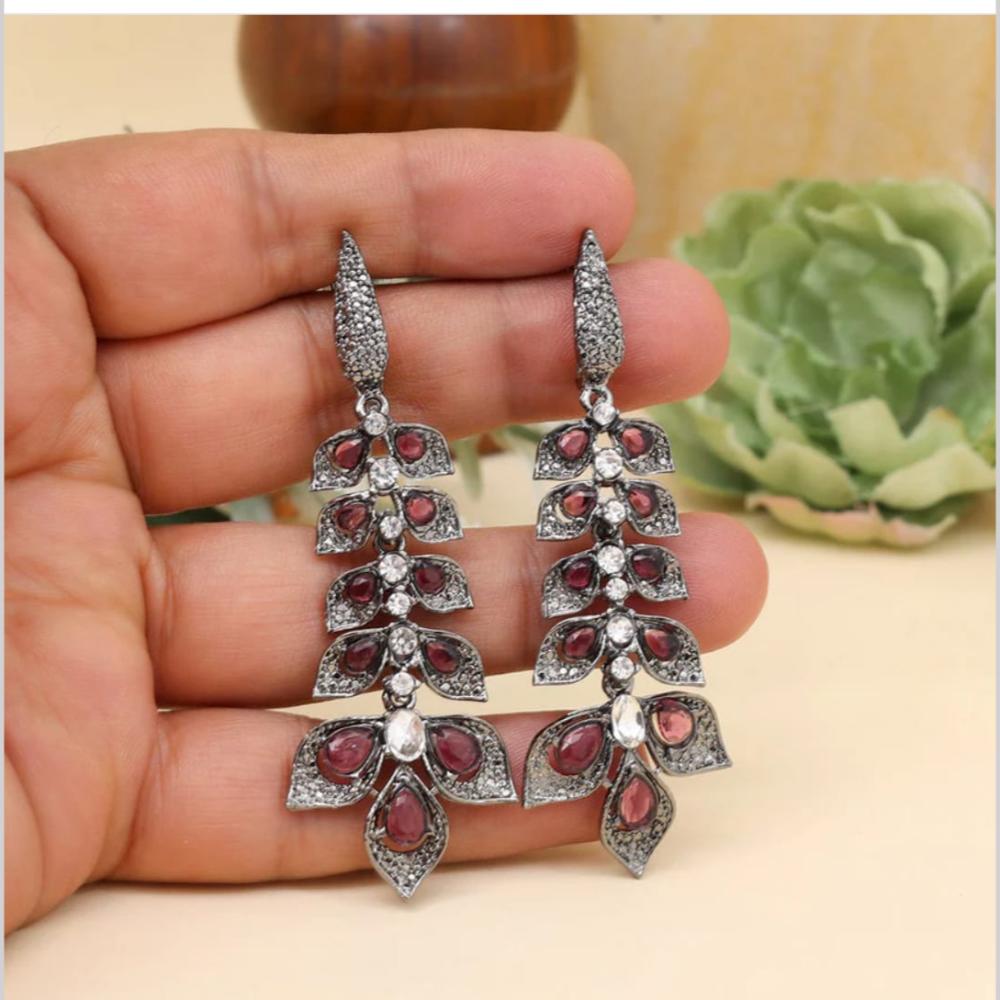 Maharani Jewels Oxidised Plated Pota Stone Dangler Earrings