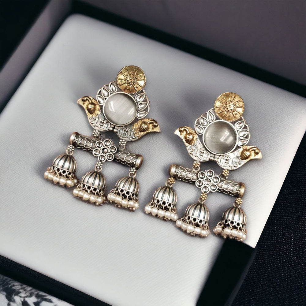 Maharani Jewels Ethnic 2-Tone Colorful Pota Stones Jhumki Earrings