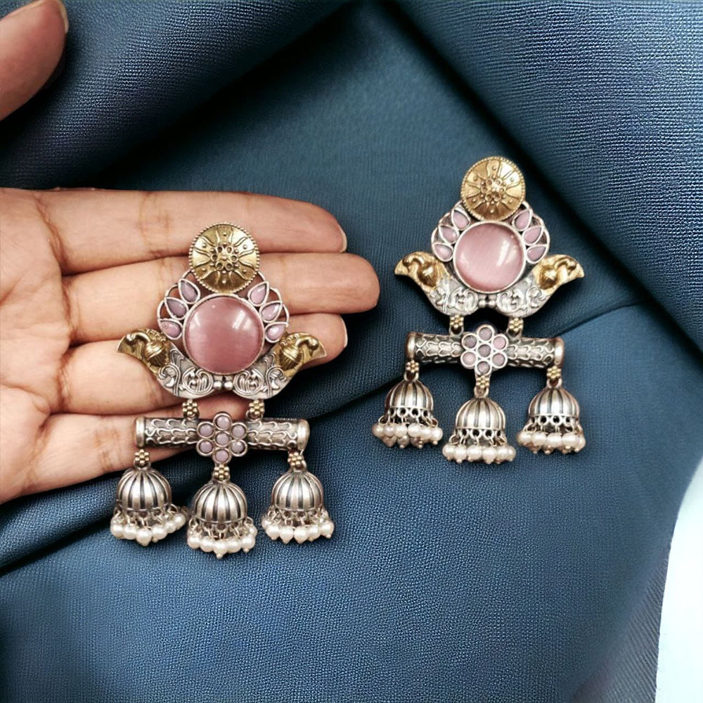 Maharani Jewels Ethnic 2-Tone Colorful Pota Stones Jhumki Earrings