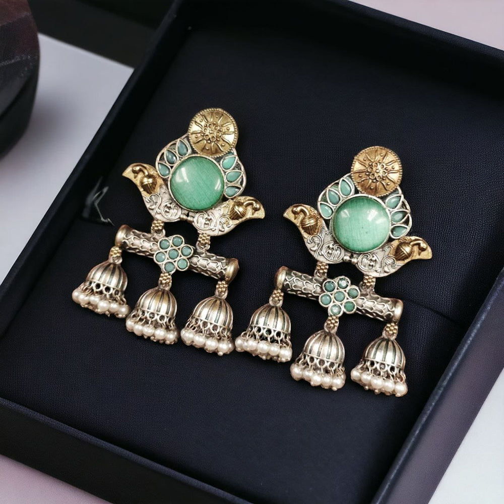 Maharani Jewels Ethnic 2-Tone Colorful Pota Stones Jhumki Earrings