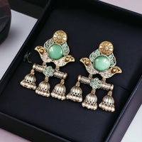 Maharani Jewels Ethnic 2-Tone Colorful Pota Stones Jhumki Earrings