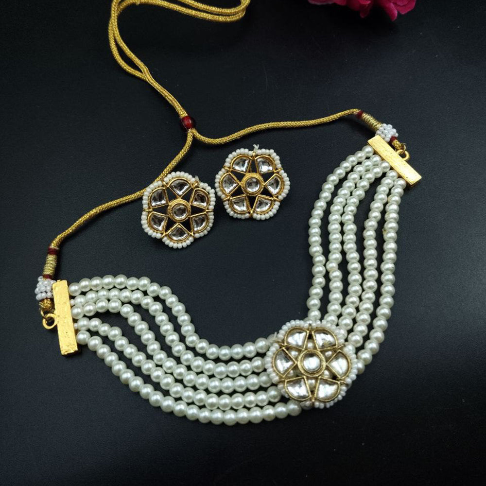 Maharani Jewels Designer Gold Plated Kundan Stone And Pearls Choker Necklace Set