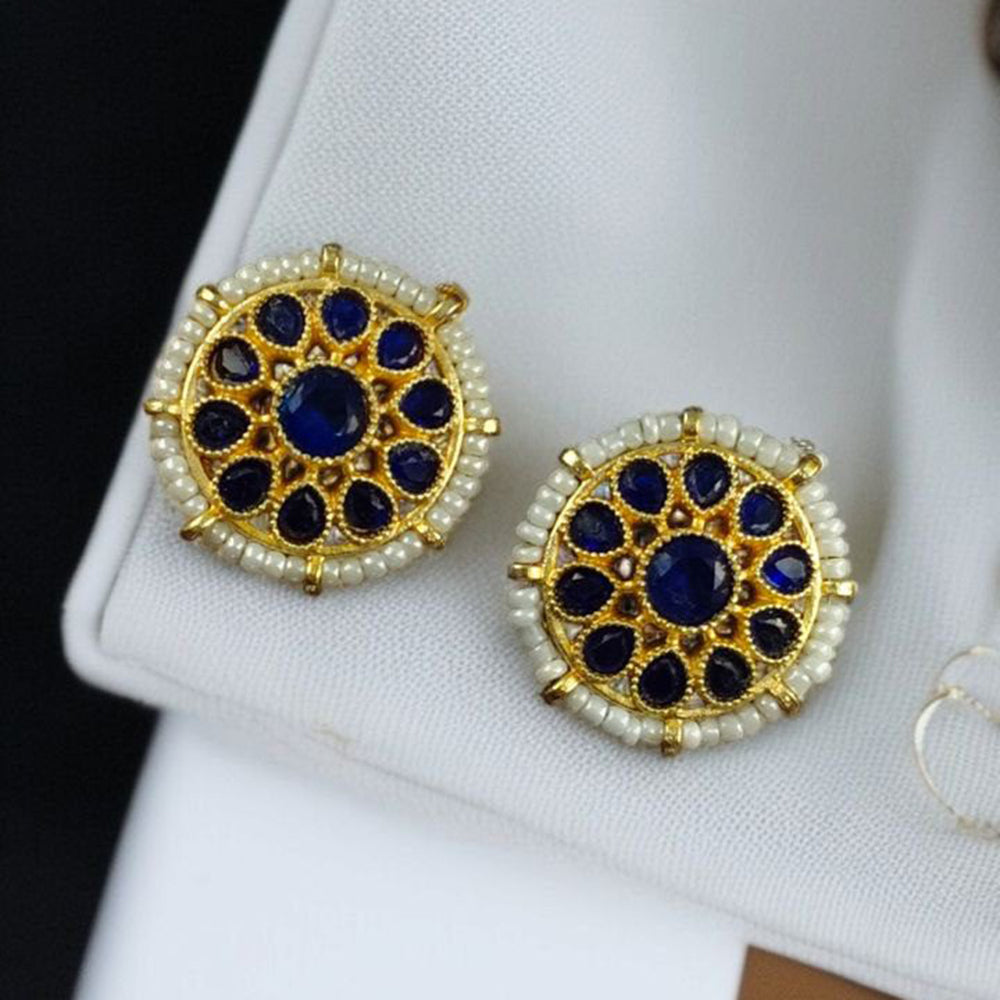 Maharani Jewels Gold Plated Pota Stone And Pearl Studs Earrings