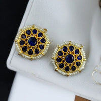 Maharani Jewels Gold Plated Pota Stone And Pearl Studs Earrings