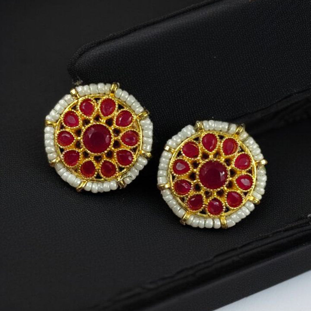 Maharani Jewels Gold Plated Pota Stone And Pearl Studs Earrings