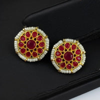 Maharani Jewels Gold Plated Pota Stone And Pearl Studs Earrings
