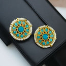 Maharani Jewels Gold Plated Pota Stone And Pearl Studs Earrings