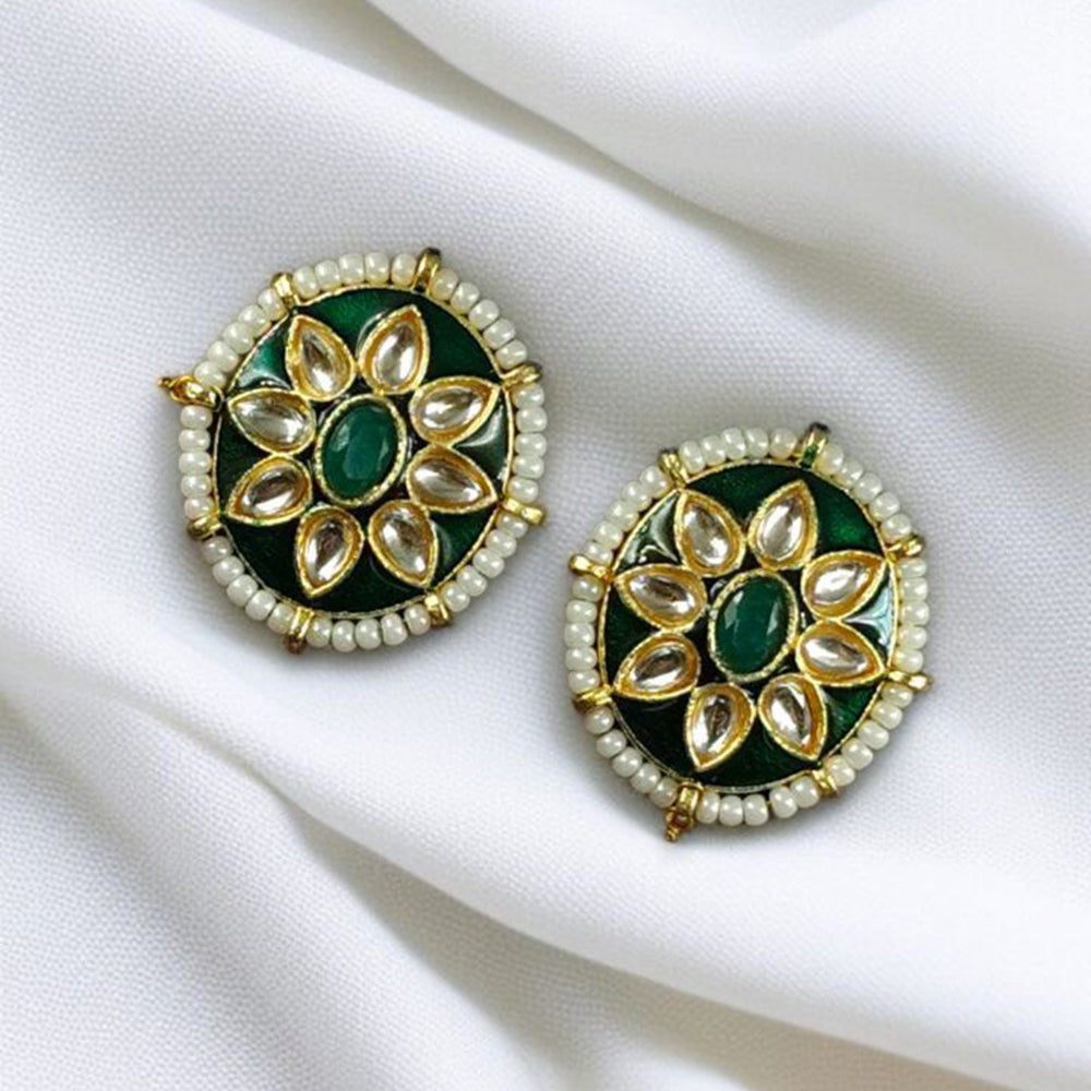Maharani Jewels Gold Plated Kundan Stone And Meenakari Pearl Studs Earrings