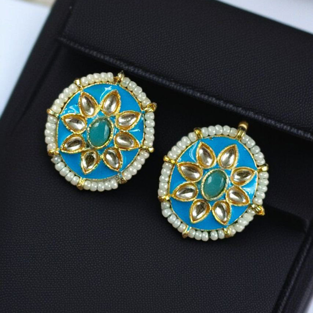 Maharani Jewels Gold Plated Kundan Stone And Meenakari Pearl Studs Earrings