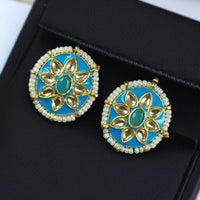 Maharani Jewels Gold Plated Kundan Stone And Meenakari Pearl Studs Earrings