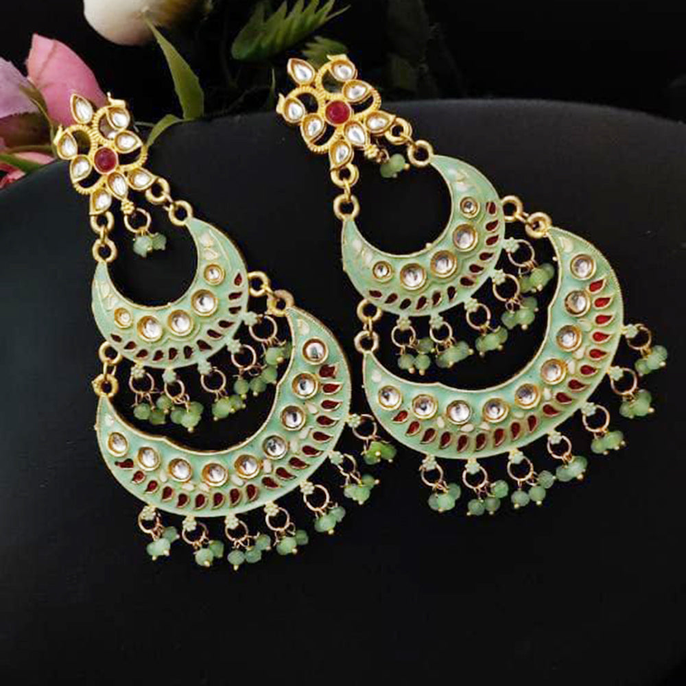 Maharani Jewels Gold Plated Kundan And  Meenakari Dangler Earrings