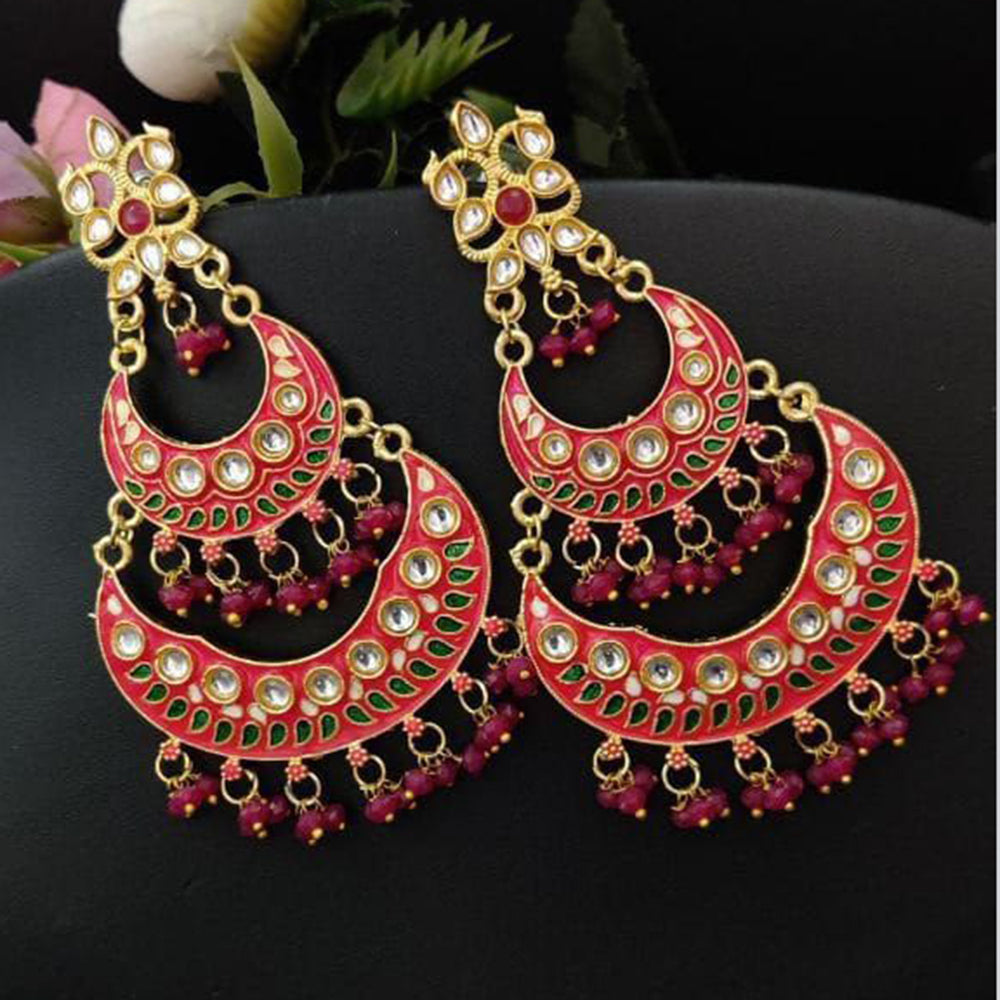 Maharani Jewels Gold Plated Kundan And  Meenakari Dangler Earrings