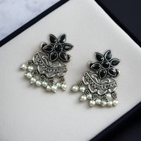 Maharani Jewels Oxidised Plated Pota Stone And Pearl Dangler Earrings
